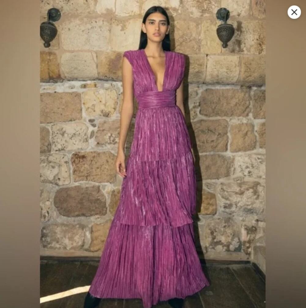 Sabina Musayev Judith Gown Purple Chiffon V-Neck Dress XS